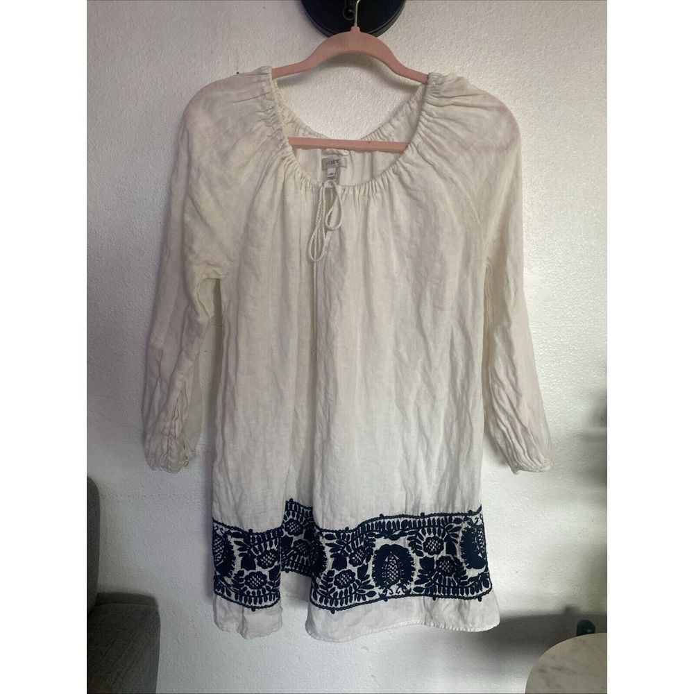 J Crew‎ Embroidered Linen Tunic Dress Coverup Size XS